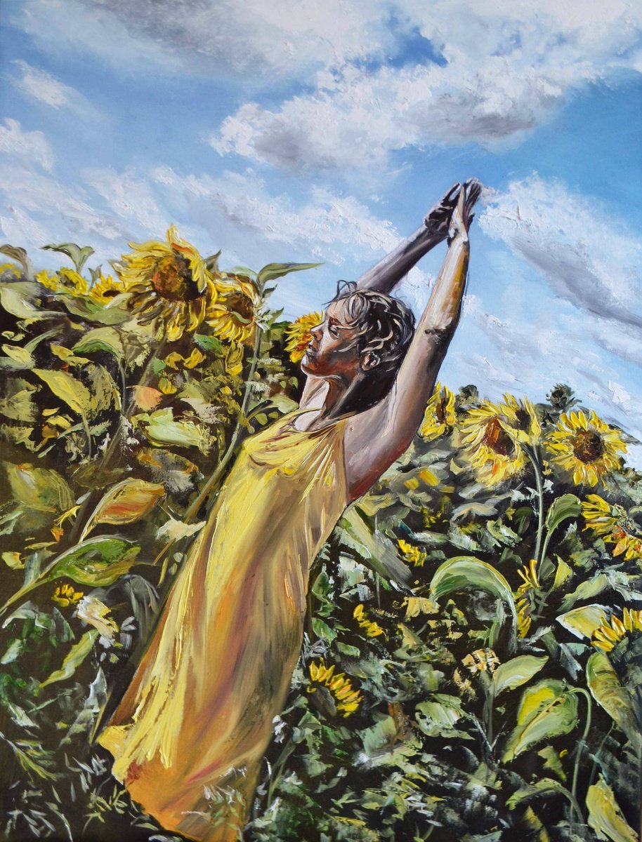 Landscape Oil Painting By Valeriia Radziievska, 24 X 31", Under The Motherland Sky, Original Artwork