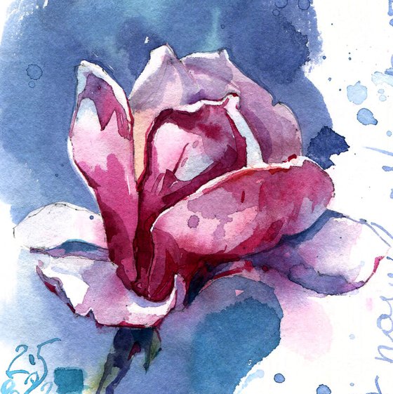 Watercolor sketch "Pink Magnolia" -  series "Artist's Diary"