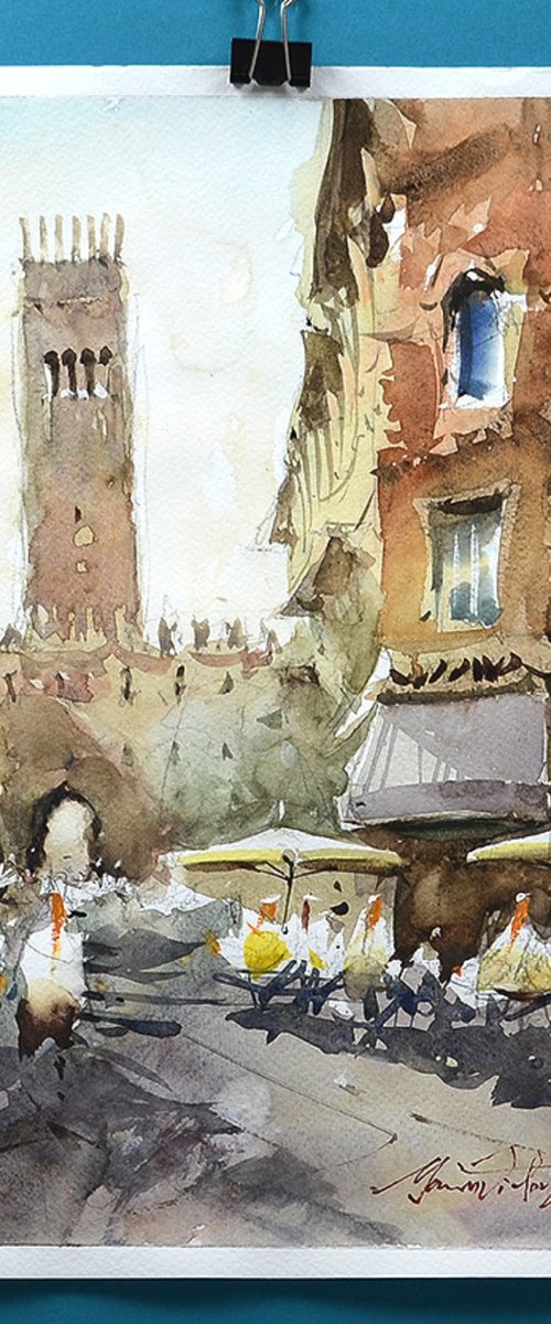 Bologna, urban watercolor by Marin Victor