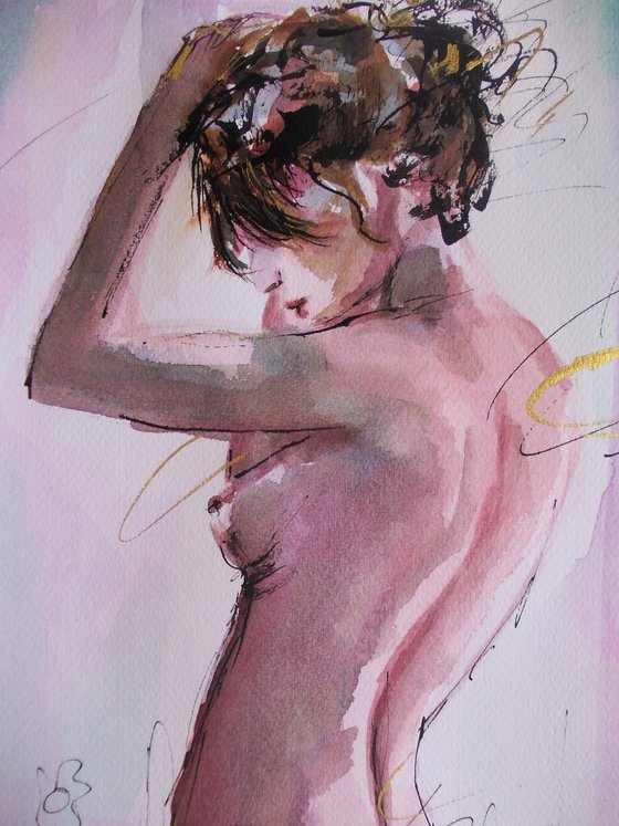 Mystery and Mist- Nude Woman Painting on Paper