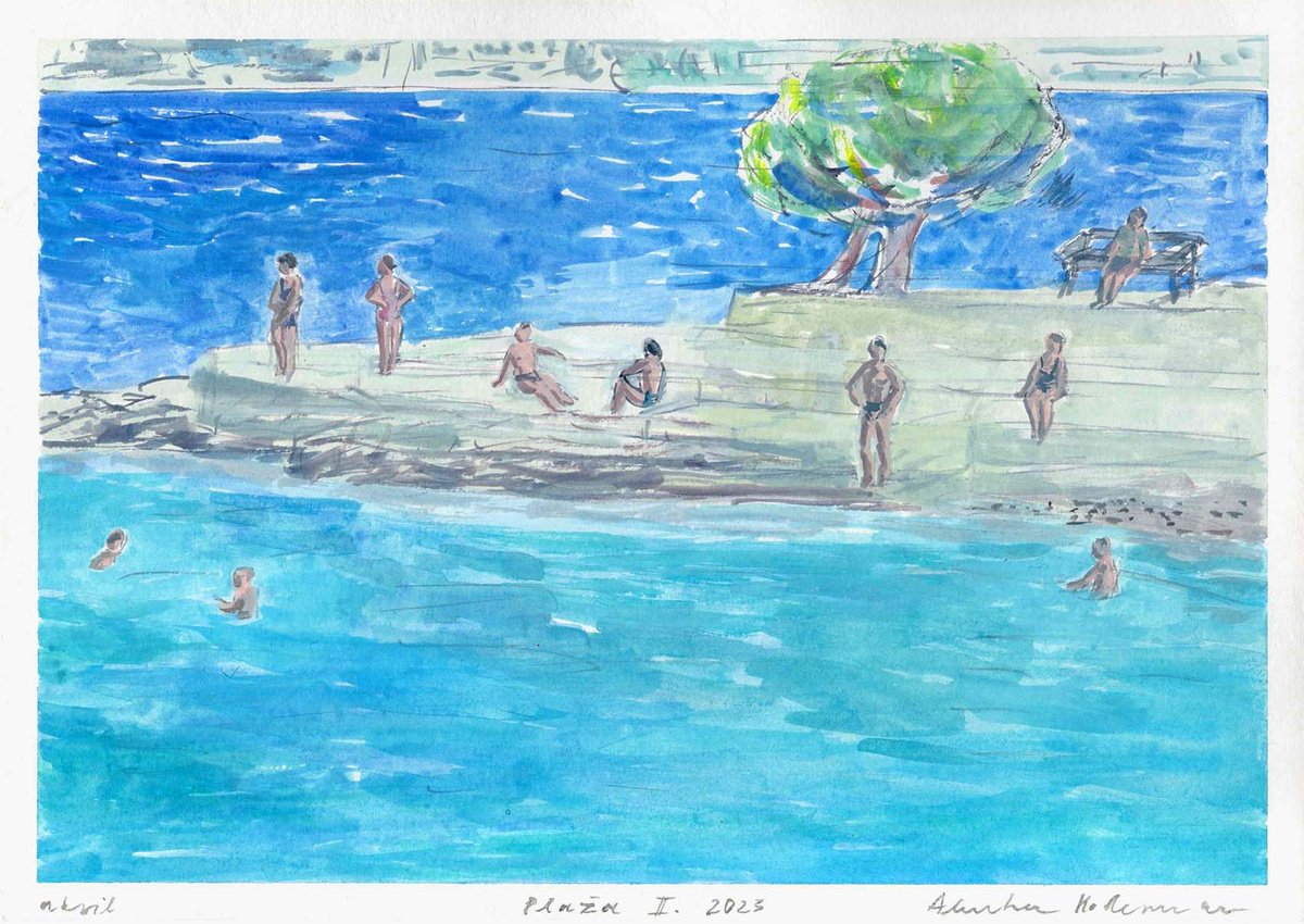 Impressionistic Portrait Drawing By Alenka Koderman, 12 X 8, Beach Ii, Original Artwork