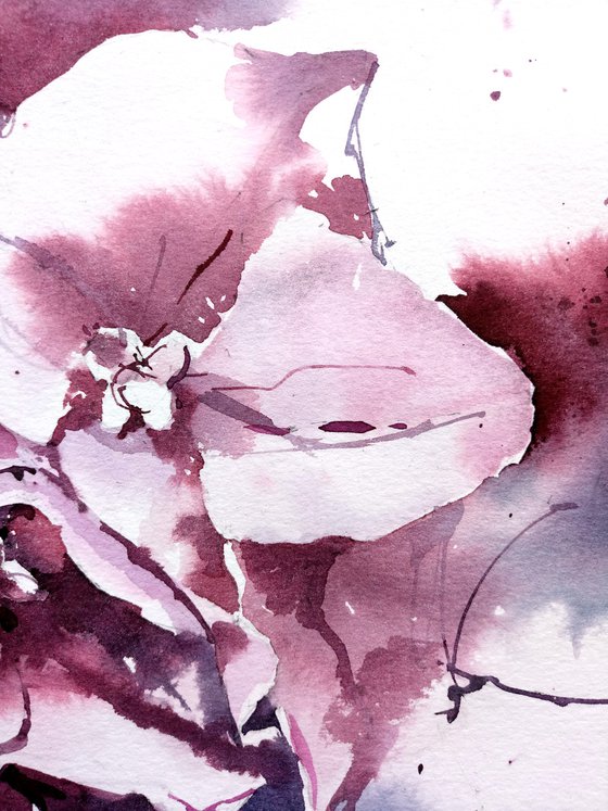 "Expressive twilight hydrangea" original watercolor artwork in square format