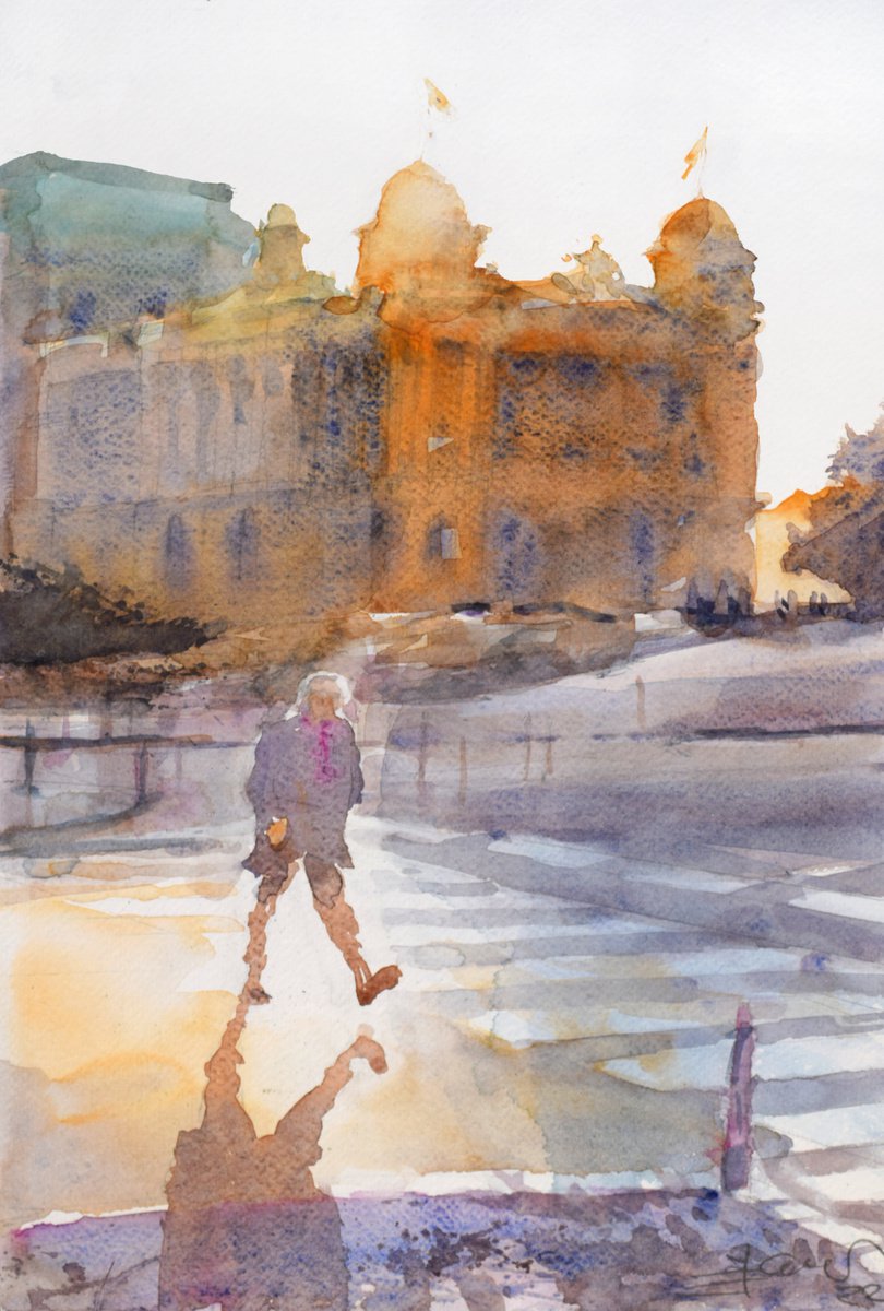 Crossing the road by Goran igoli? Watercolors