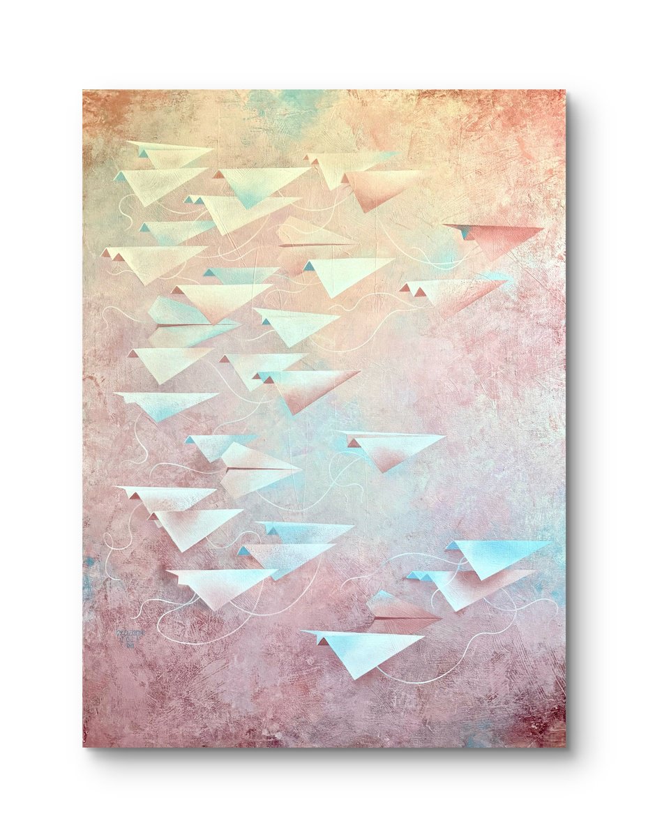  Paper Dreams In The Pink Sky, Origami # 1 By Arinika Stratievsky, 36 X 48, Artwork For Sale On Artfinder