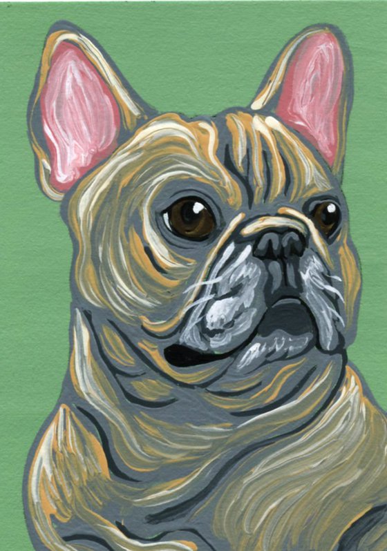 ACEO ATC Original Miniature Painting Cream French Bulldog Pet Dog Art-Carla Smale