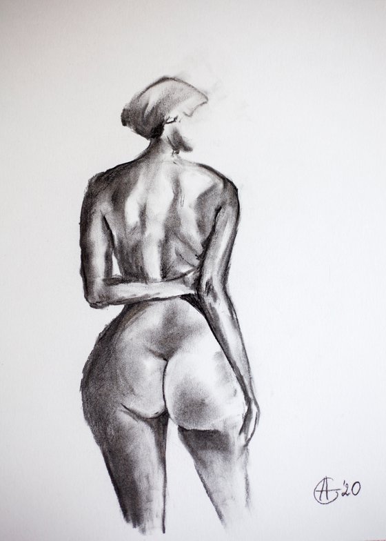 Nude in charcoal. 24. Black and white minimalistic female girl beauty body positive