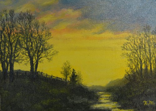 Sundown Sky - 5X7 oil by Kathleen McDermott