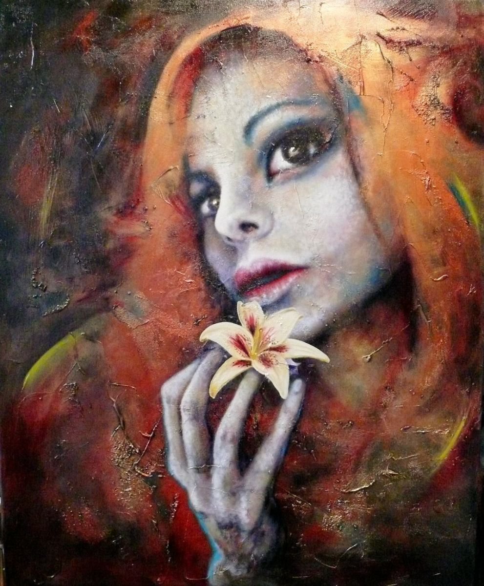 Expressive Portrait Painting By Mark Antony Skirving, 31 X 40", Blodeuedd Goddess Of Spring, Original Artwork