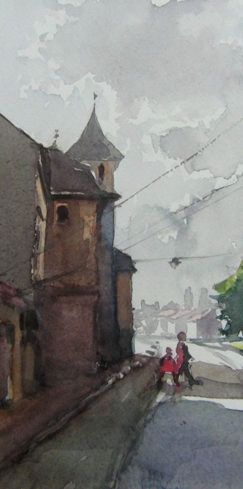 small town morning idila ... by Goran Žigolić Watercolors