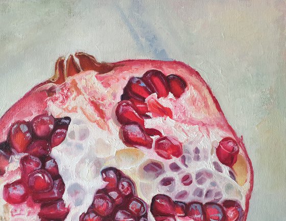 "Ripe pomegranate."  pomegranate still life  liGHt original painting  GIFT (2021)