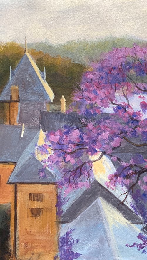 Fig tree house with jacaranda by Shelly Du