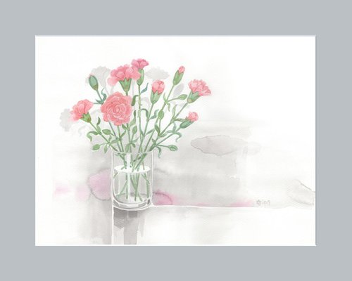 Carnation - gray and pink 30x40 cm by Jolanta Czarnecka