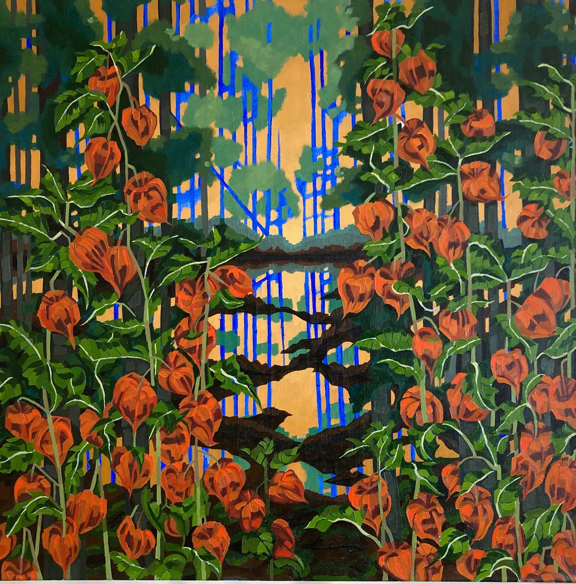 Expressive Oil Painting , Chinese Lanterns By Tarja Laine, 35 X 35, Artwork For Sale On Artfinder