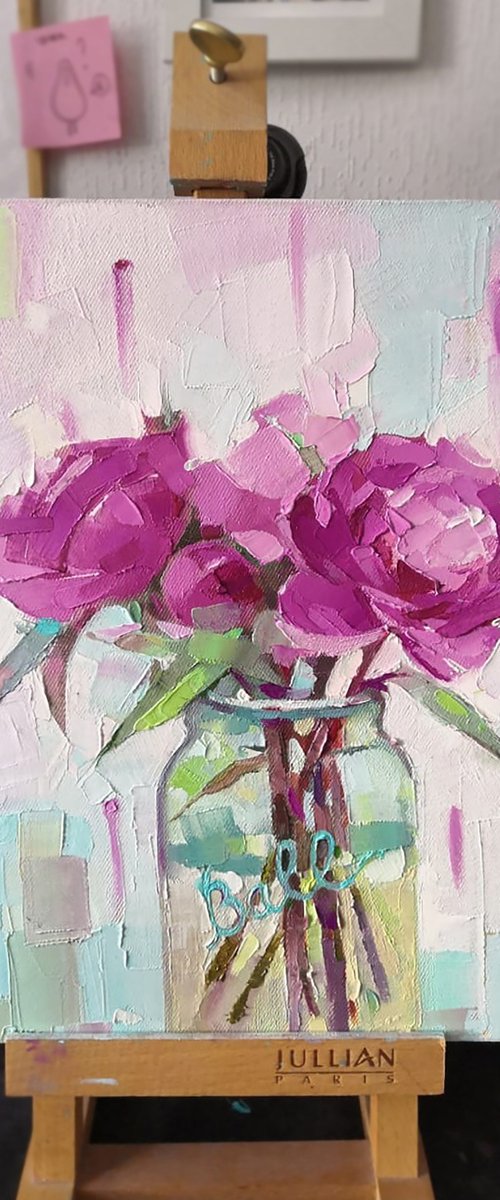the painting with peonies by Alexandra Sergeeva