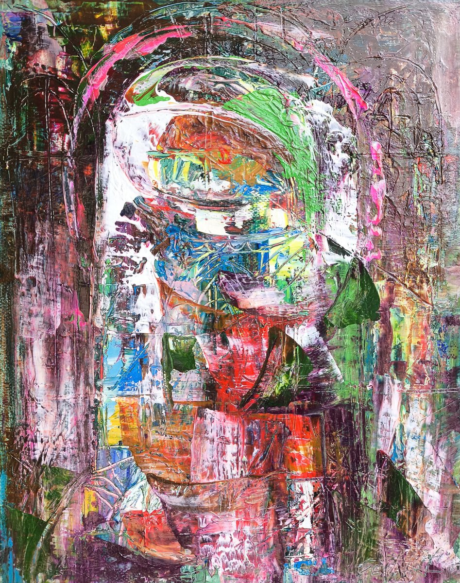 Abstract Portrait Oil Painting By Seyran Gasparian, 9 X 12", Silent Prayer, Original Artwork