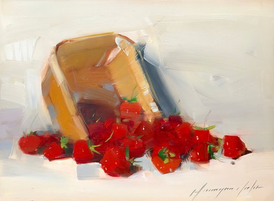 Strawberries, Still Life Original oil painting, Handmade artwork, One of a kind