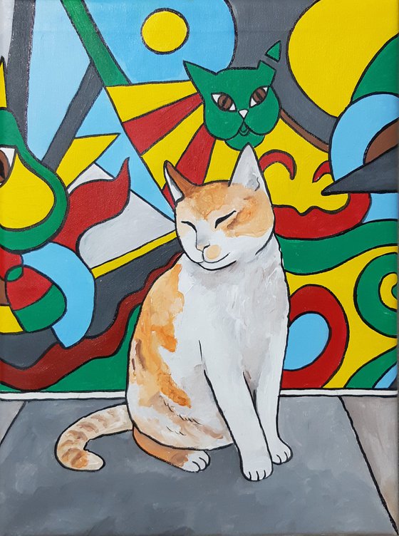 "Cat Graffiti In The City" Maximalist Modern Matisse-Inspired Original Painting