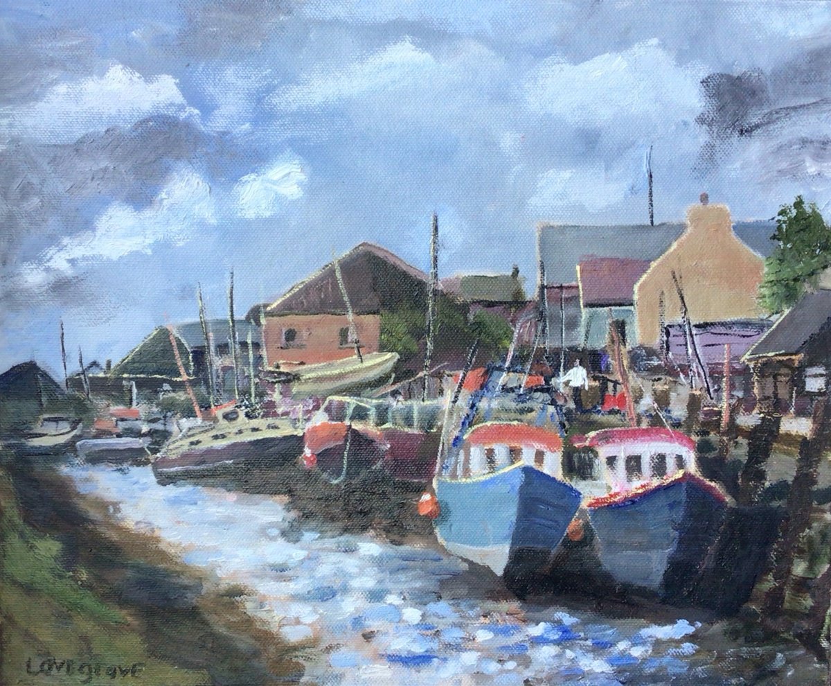 Impressionistic Landscape Oil Painting By Julian Lovegrove Art, 12 X 10", Queenborough Creek, Sheppey, Original Artwork