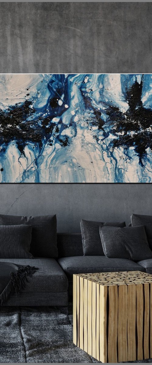 Midnight in the Hamptons 200cm x 80cm Hamptons Style Blue White Abstract Art by Franko