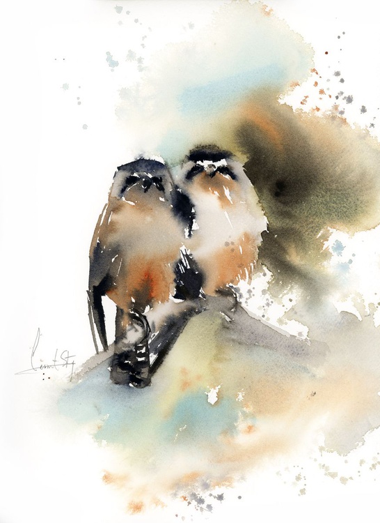 Birds Couple Loose Style Painting Artfinder