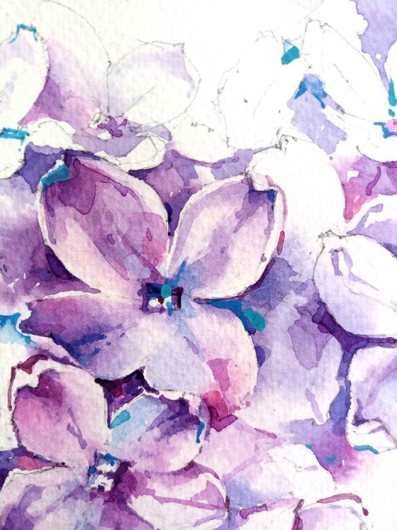 Original watercolor painting "Thousand Shades of Lilac Flowers"