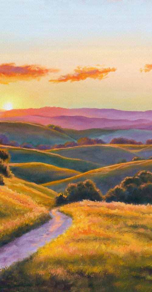 California hills at sunset by Lucia Verdejo
