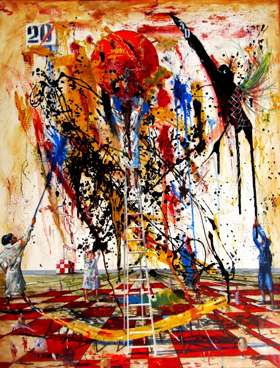 Surrealistic Portrait Oil Painting By Serhiy Roy, 22 X 29", 3D Abstractionists., Original Artwork