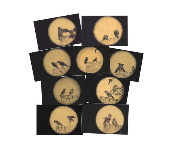 Black birds postcard art series