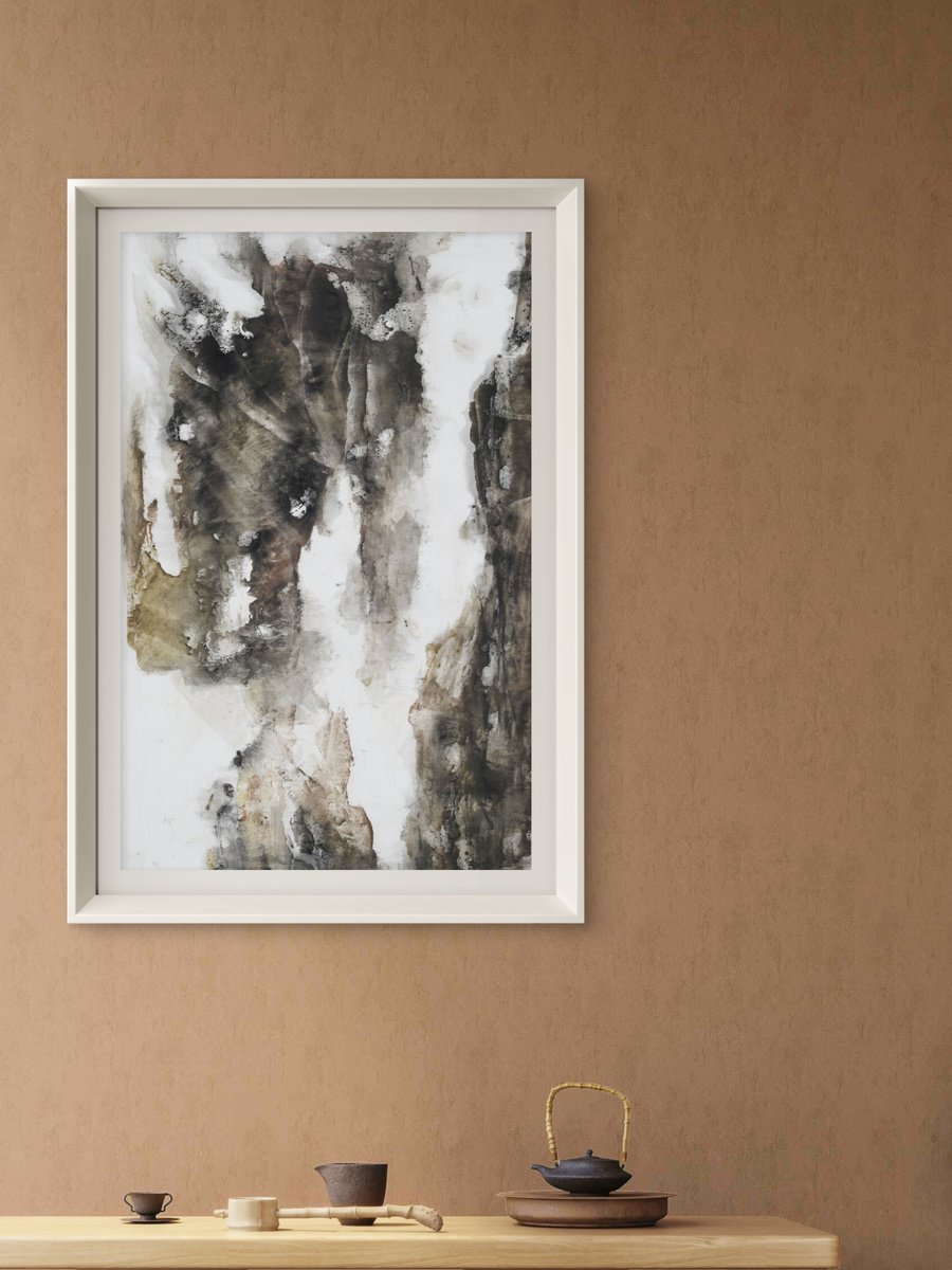 Expressive Abstract Painting By Ruozhou Zhuang, 21 X 31", Echoes, Original Artwork