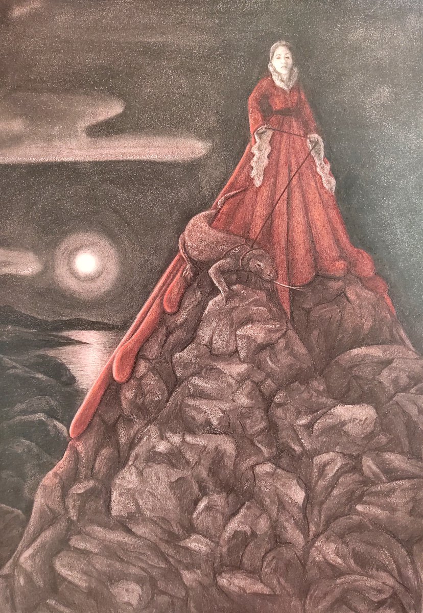 Urban And Pop Portrait Charcoal Drawing By Andromachi Giannopoulou, 28 X 39, Queen Of Komodo, Original Artwork