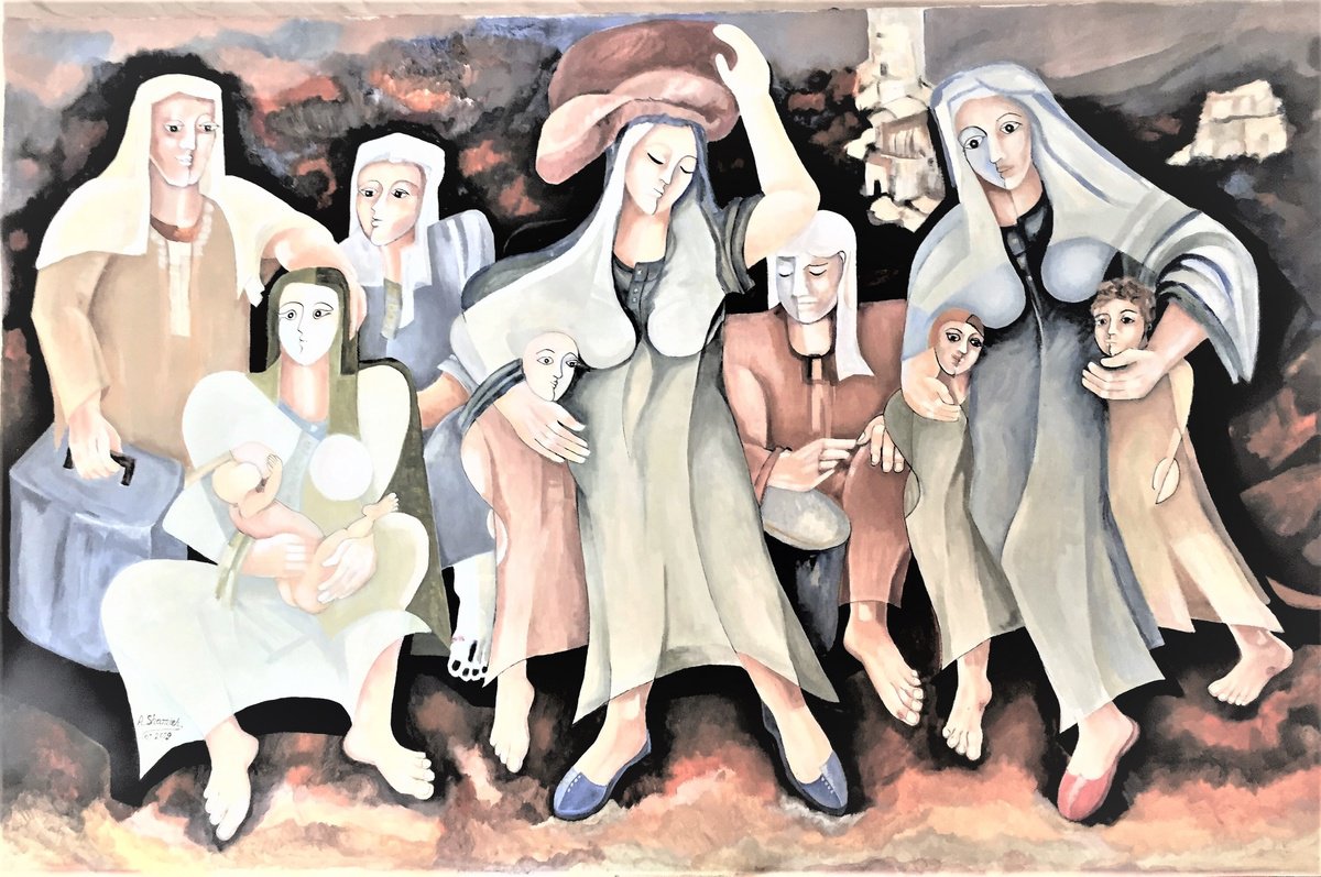 Expressive Portrait Acrylic Painting By Abdelrahman Shamieh, 63 X 41, Displaced (1), Original Artwork