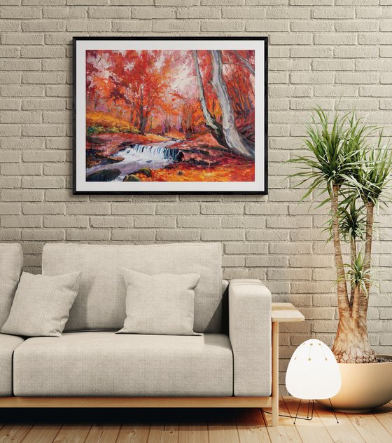 " river in autumn forest "