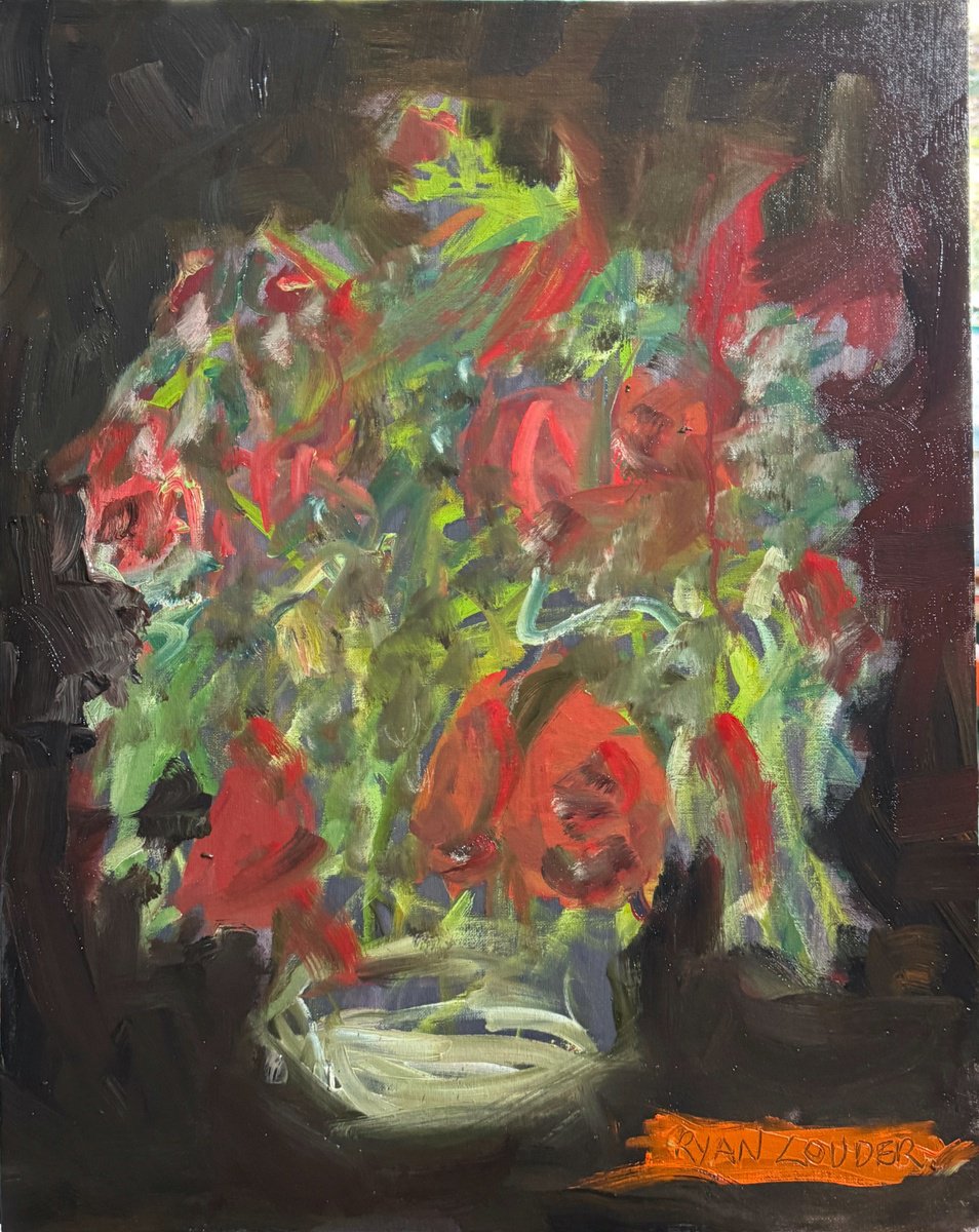 Expressive Botanical Oil Painting By Ryan Louder, 18 X 24", Punk Roses, Original Artwork