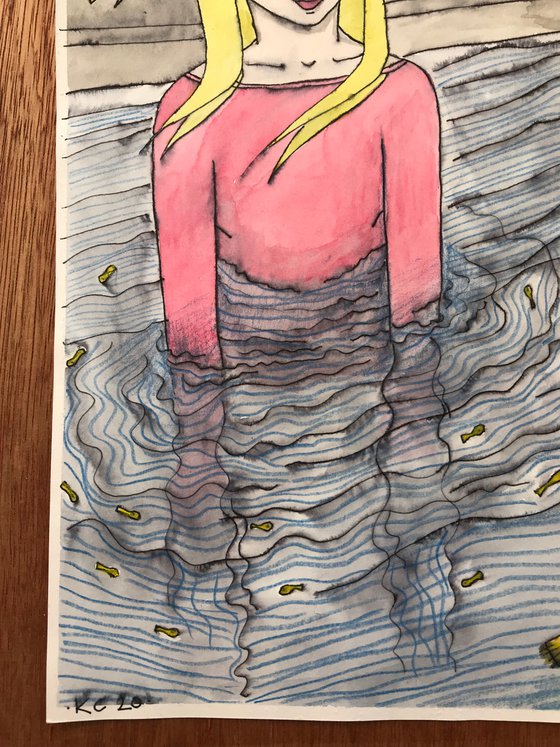 Girl in Water - Original mixed media painting