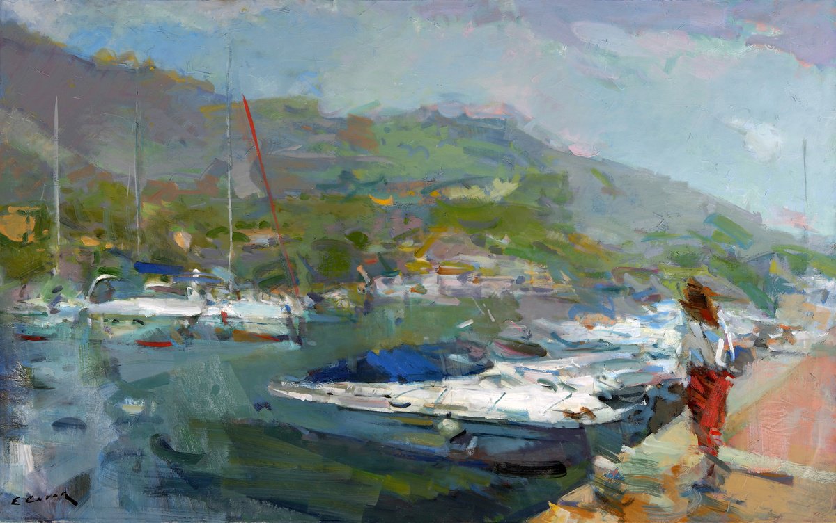Expressive Oil Painting , Croatia Yachts By Eugene Segal, 48 X 30, Artwork For Sale On Artfinder