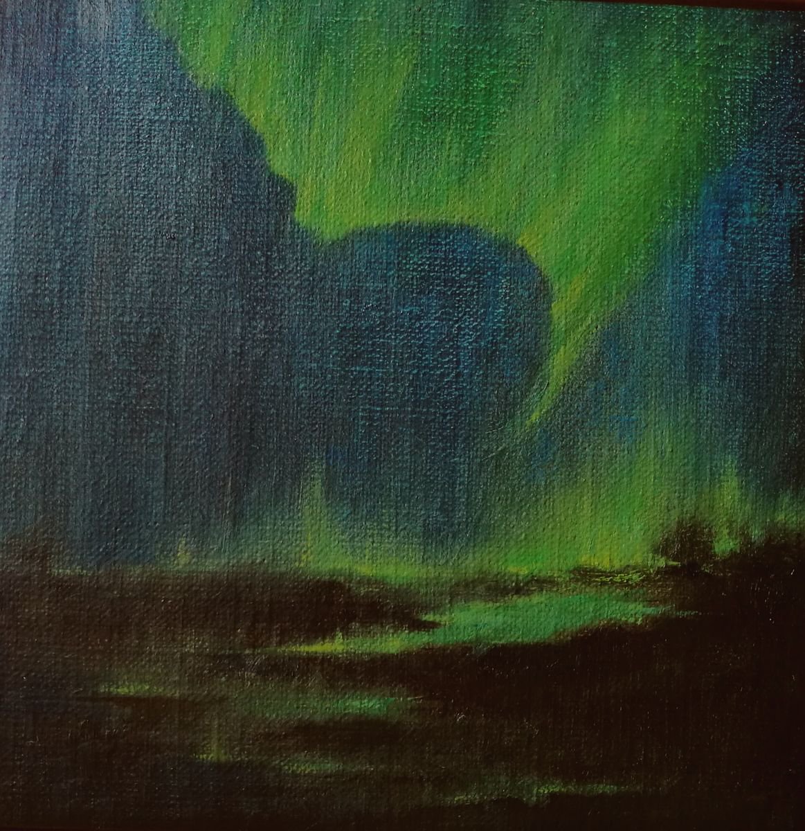 Sky Magic - Aurora Borealis, Miniature painting by Daniela Roughsedge
