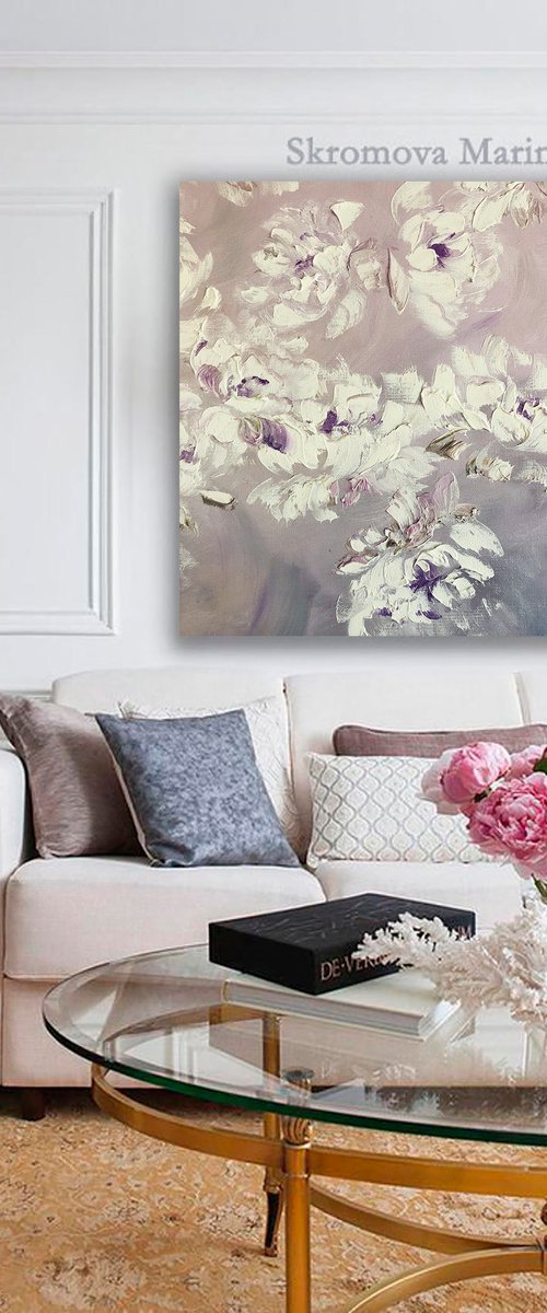 FOG IN THE GARDEN - Delicate flowers. Peonies in haze. Abstract flowers. Floral abstraction. Pastel shades. Clouds. Natural beauty. Lavender. by Marina Skromova