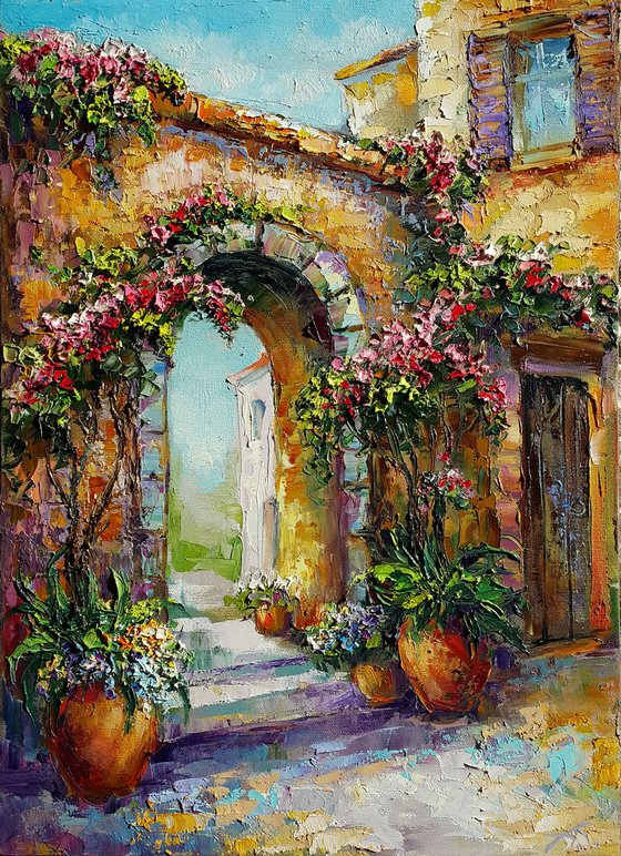 Italian courtyard - original impasto oil painting