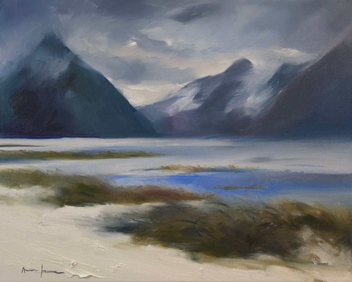 Impressionistic Landscape Oil Painting By Artem Grunyka, 20 X 16, First Snow, Original Artwork