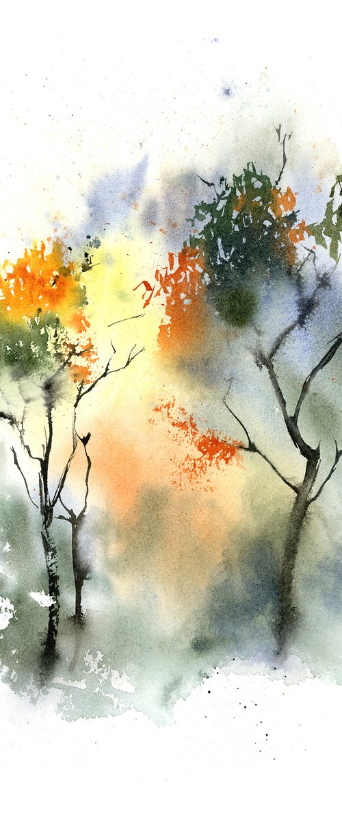 Forest (1 of 2) - Original Watercolor Painting by Olga Tchefranov (Shefranov)