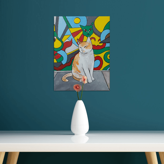 "Cat Graffiti In The City" Maximalist Modern Matisse-Inspired Original Painting