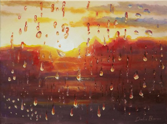 Rain Behind The Window. Evening