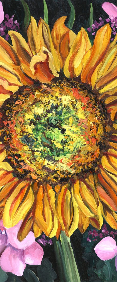 Sunflower with Pink Hydrangeas by Christina M Plichta