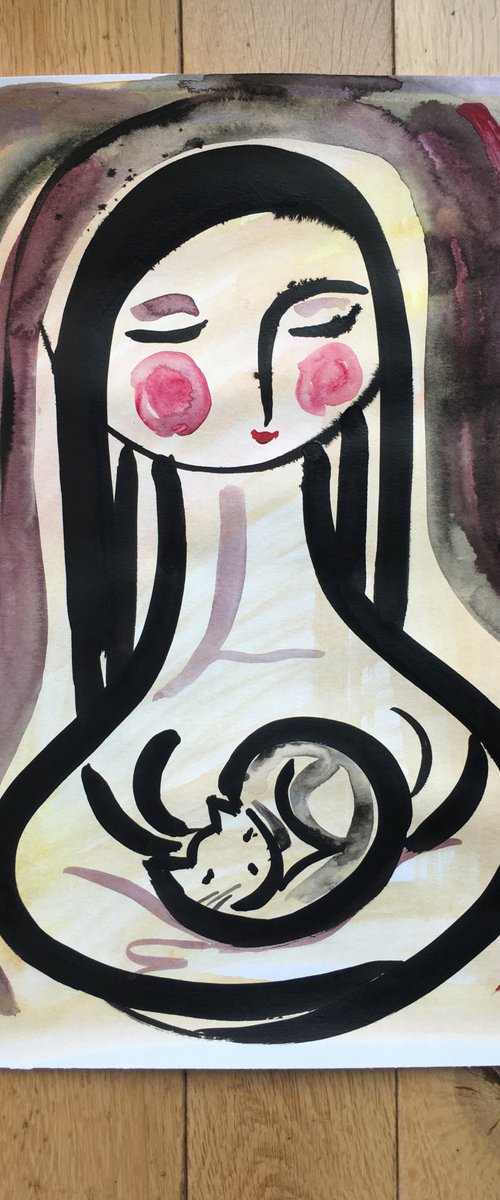'Woman with Cat' by Koola Adams