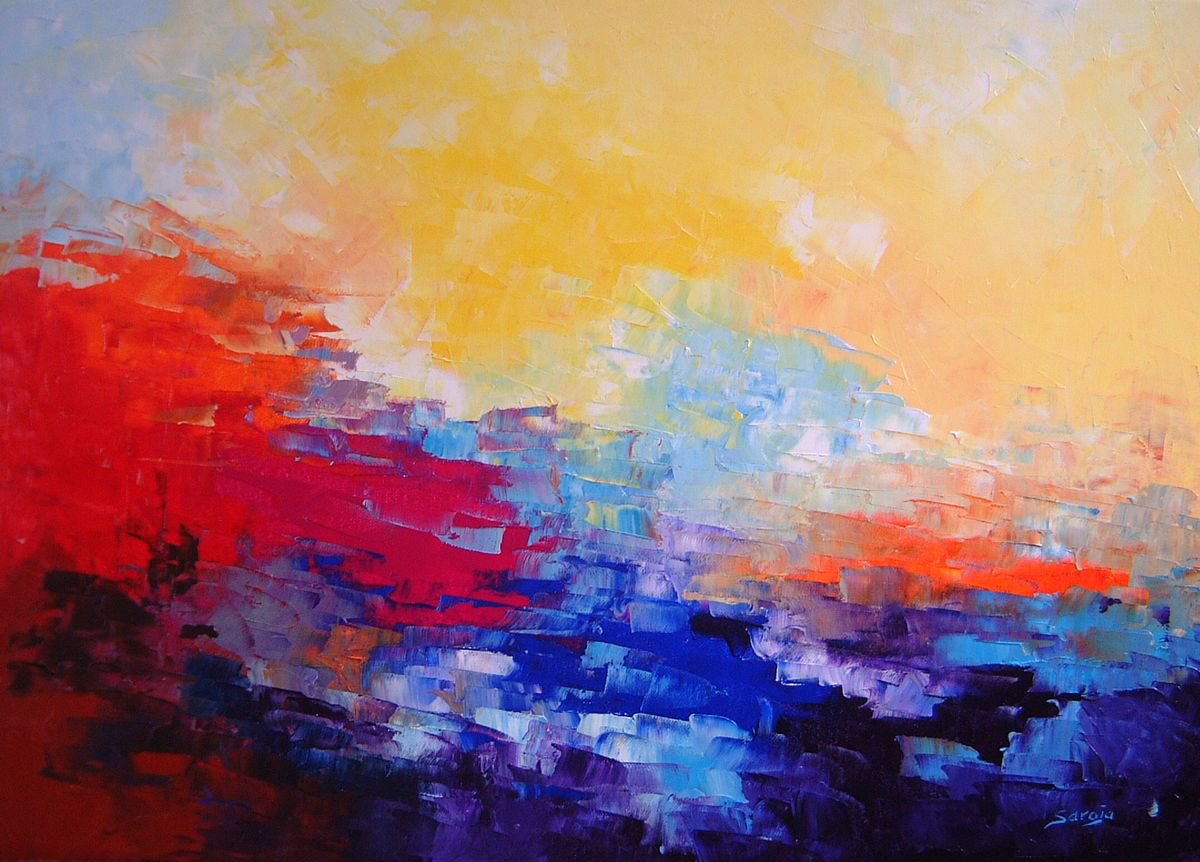 Abstract Landscape Oil Painting By Saroja Van Der Stegen, 27 X 20", Cold Spring (Ref#:978-15M), Original Artwork