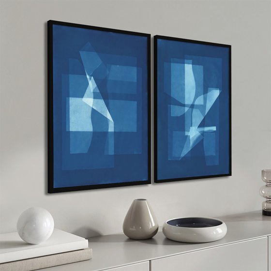 Geometric blue cyanotype set 2