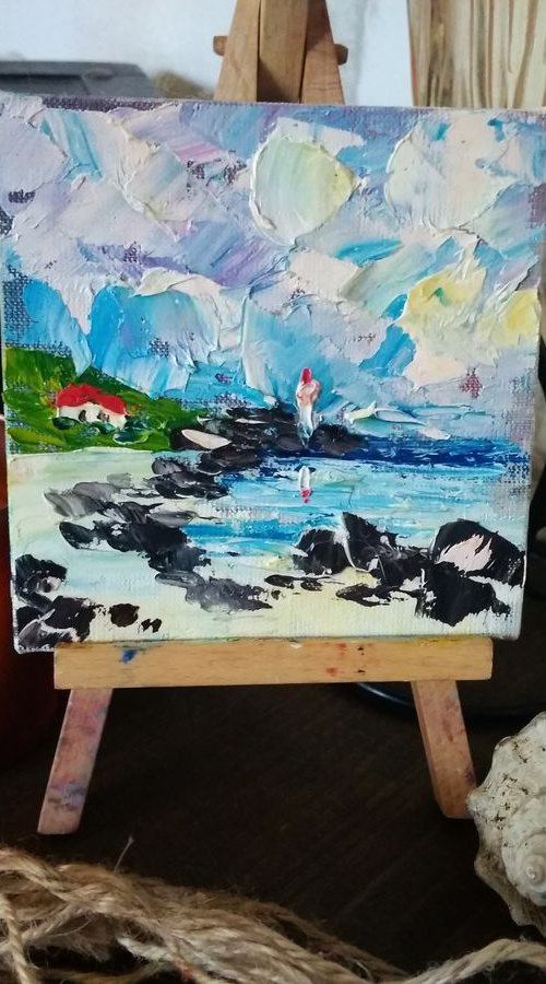 Sea Coast miniature painting by Oksana Fedorova