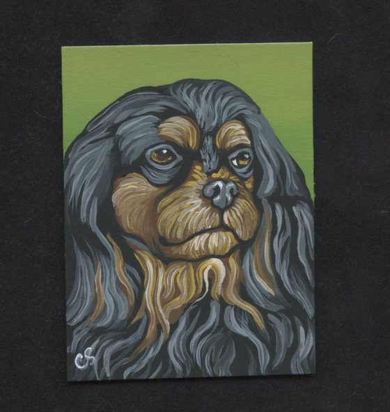 ACEO ATC Original Painting King Charles Cavalier Pet Dog Art-Carla Smale