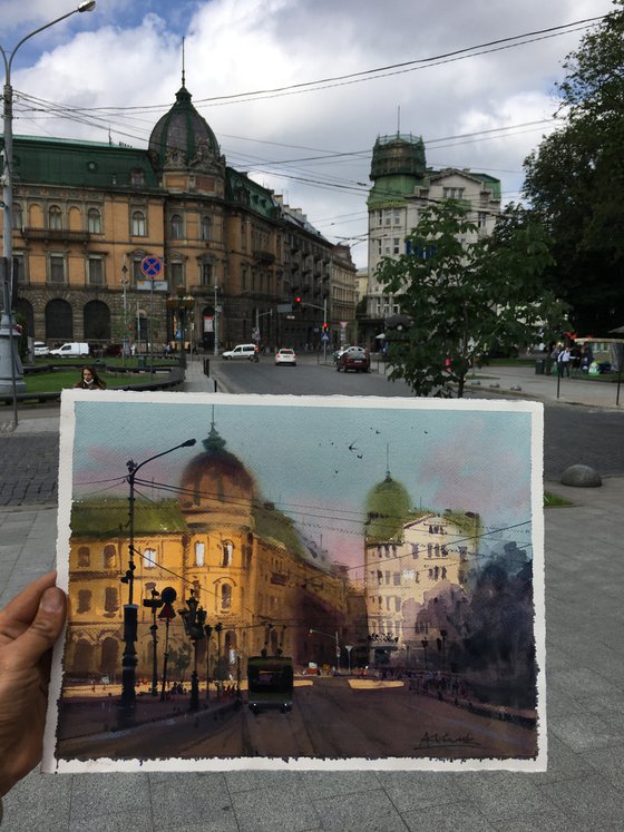 Sunny Morning in old city Lviv