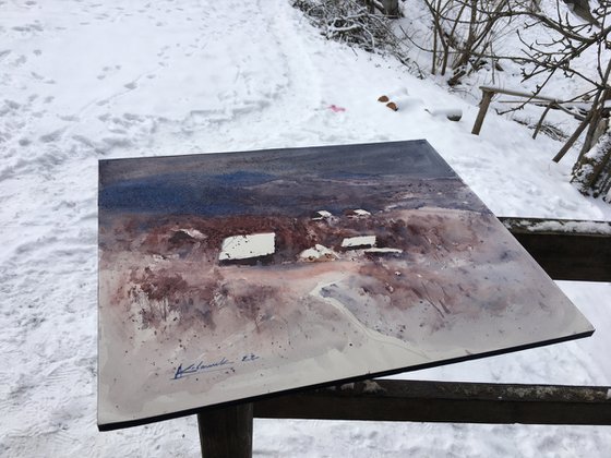Winter landscape painting Original watercolor